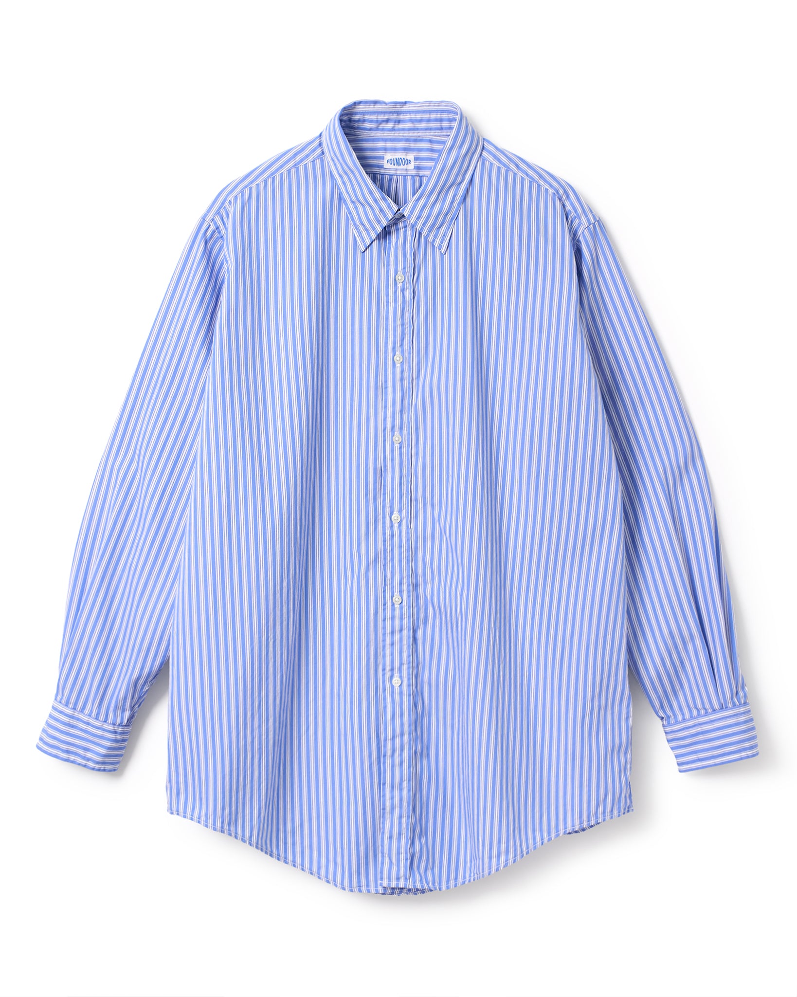 FOUNDOUR COTTON STRIPE REGULAR COLLAR SHIRT BLUE STRIPE(ファウンダコットンストライプレギュラーカラーシャツブルーストライプ)|ONLINE BOUTIQUE(オンラインブティック)