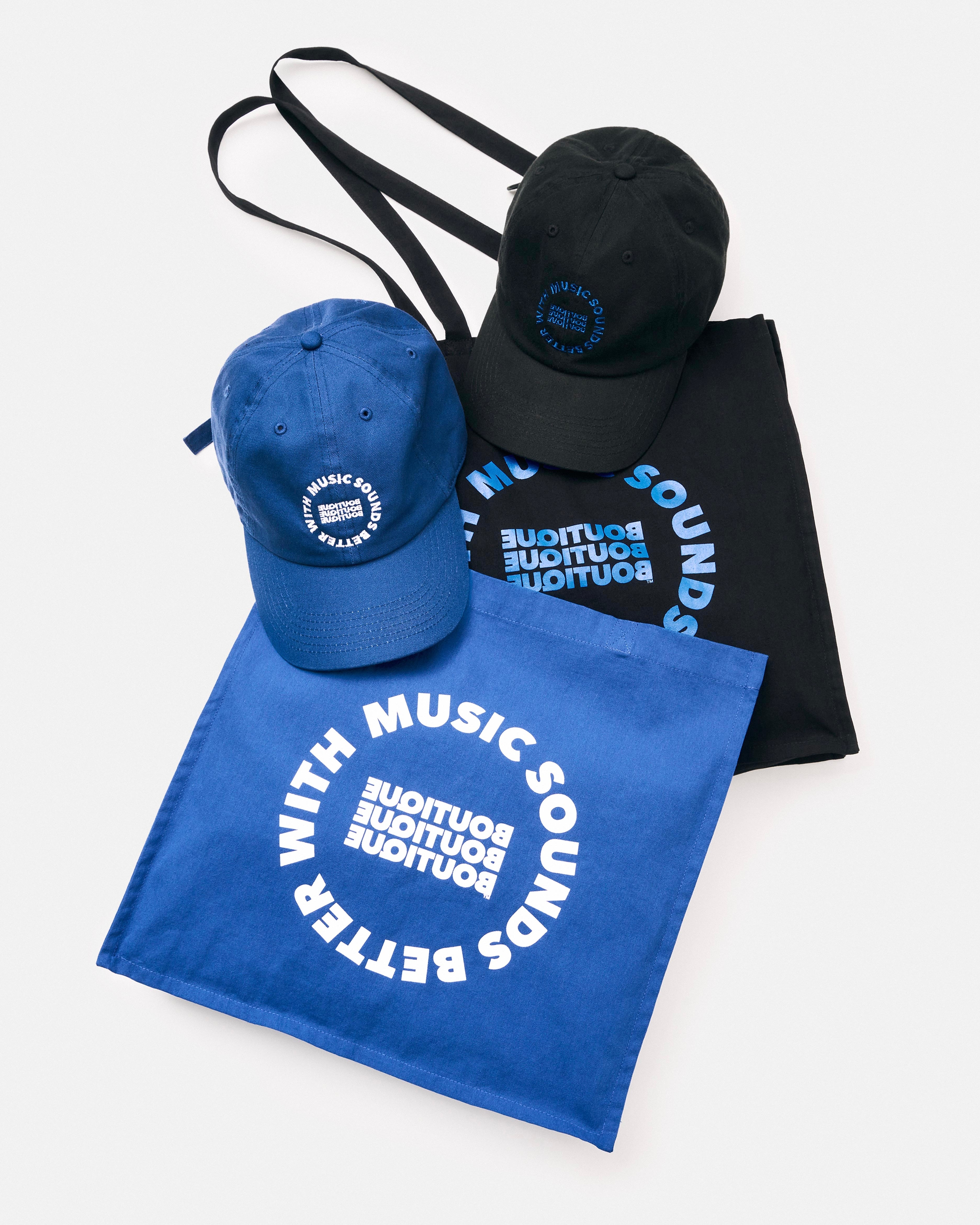 MUSIC SOUNDS BETTER WITH BOUTIQUE TOTE BAG BLUE(ミュージックサウンドベターウィズブティックトートバッグブルー)|ONLINE BOUTIQUE(オンラインブティック)