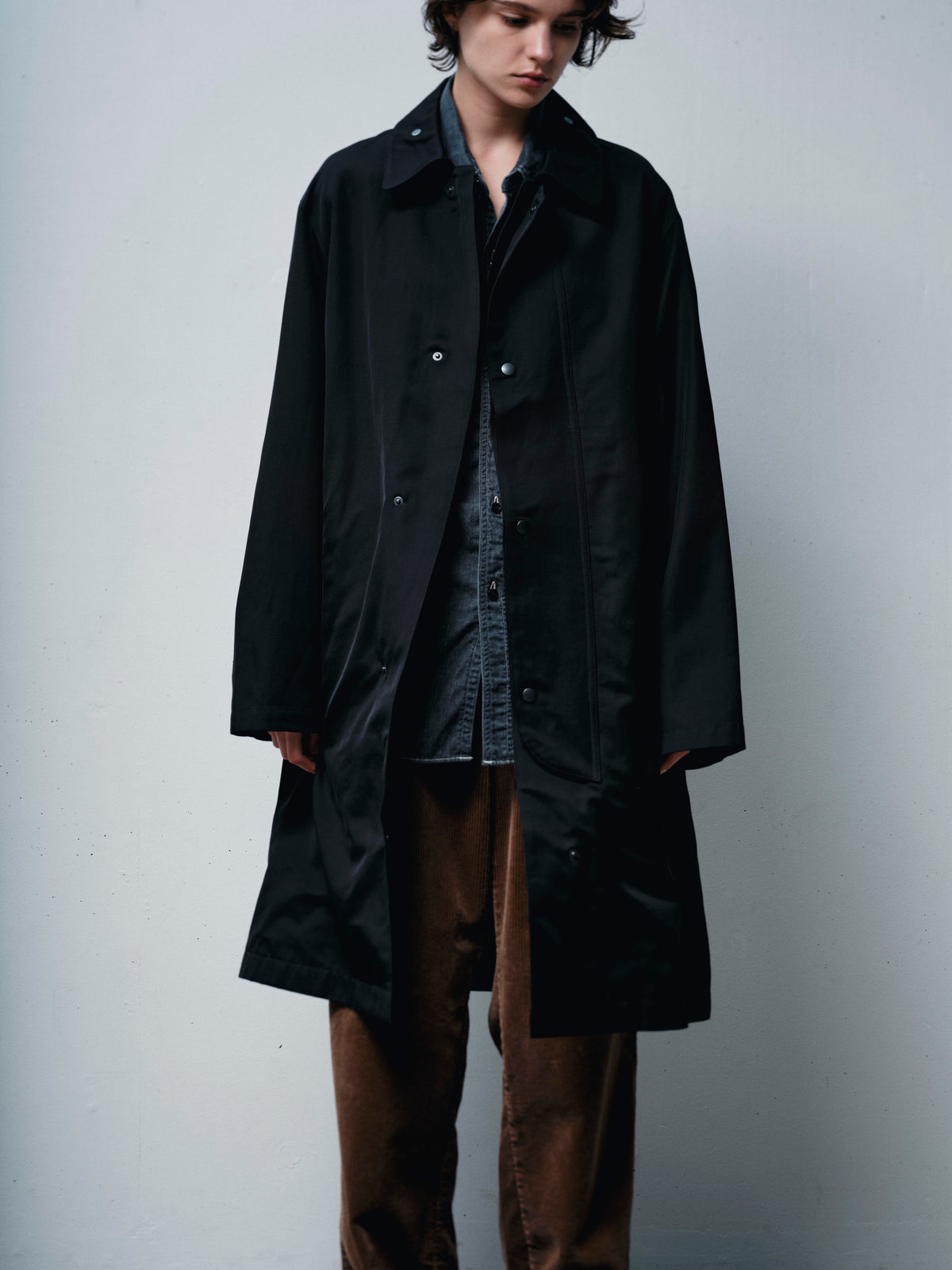 FOUNDOUR COTTON VISCOSE OVERCOAT BLACK(ファウンダコットンコーデュロイビスコースオーバーコートブラック)|ONLINE BOUTIQUE(オンラインブティック)
