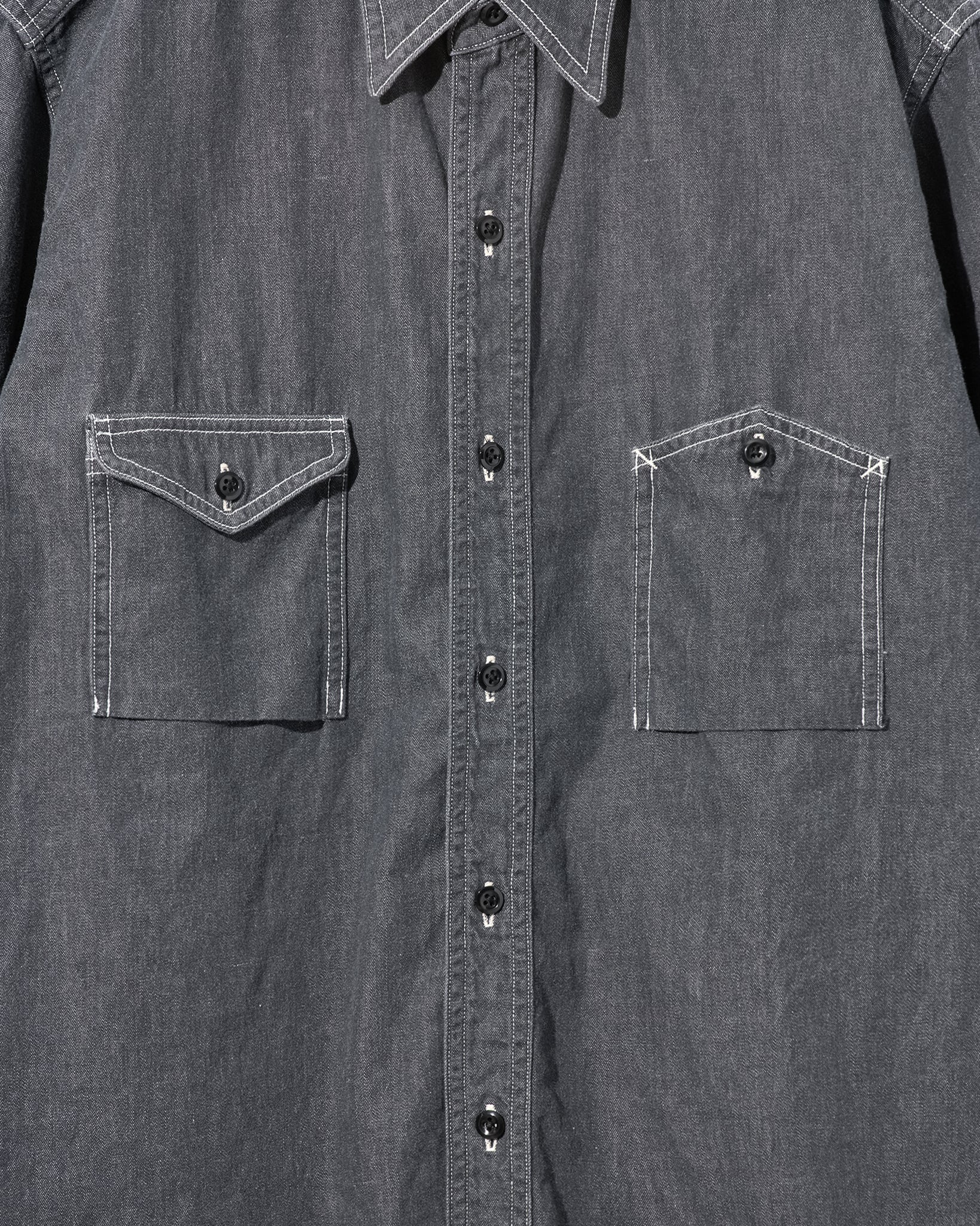 FOUNDOUR DENIM ASYMMETRIC POCKET WORK SHIRT BLACK(ファウンダデニムシンメトリーポケットワークシャツブラック)|ONLINE BOUTIQUE(オンラインブティック)