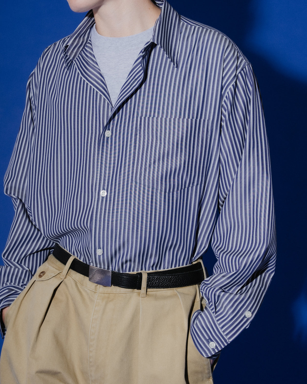 BOUTIQUE LONG SLEEVE BOX SHIRT NAVY STRIPE(ブティックロングスリーブボックスシャツネイビーストライプ)|ONLINE BOUTIQUE(オンラインブティック)