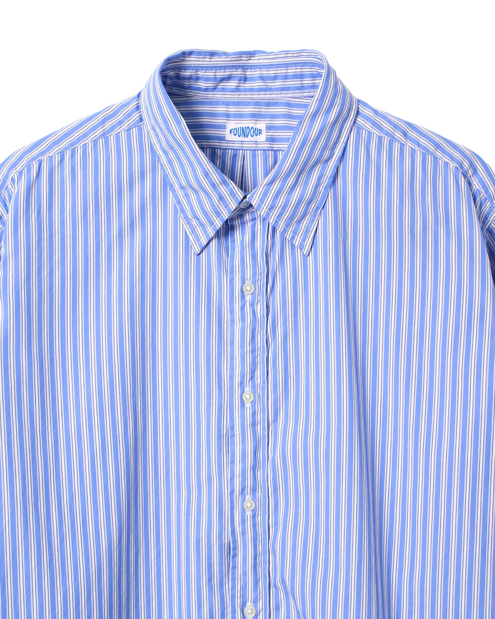 FOUNDOUR COTTON STRIPE REGULAR COLLAR SHIRT BLUE STRIPE（ファウンダコットンストライプレギュラーカラーシャツブルーストライプ）｜ONLINE BOUTIQUE（オンラインブティック）