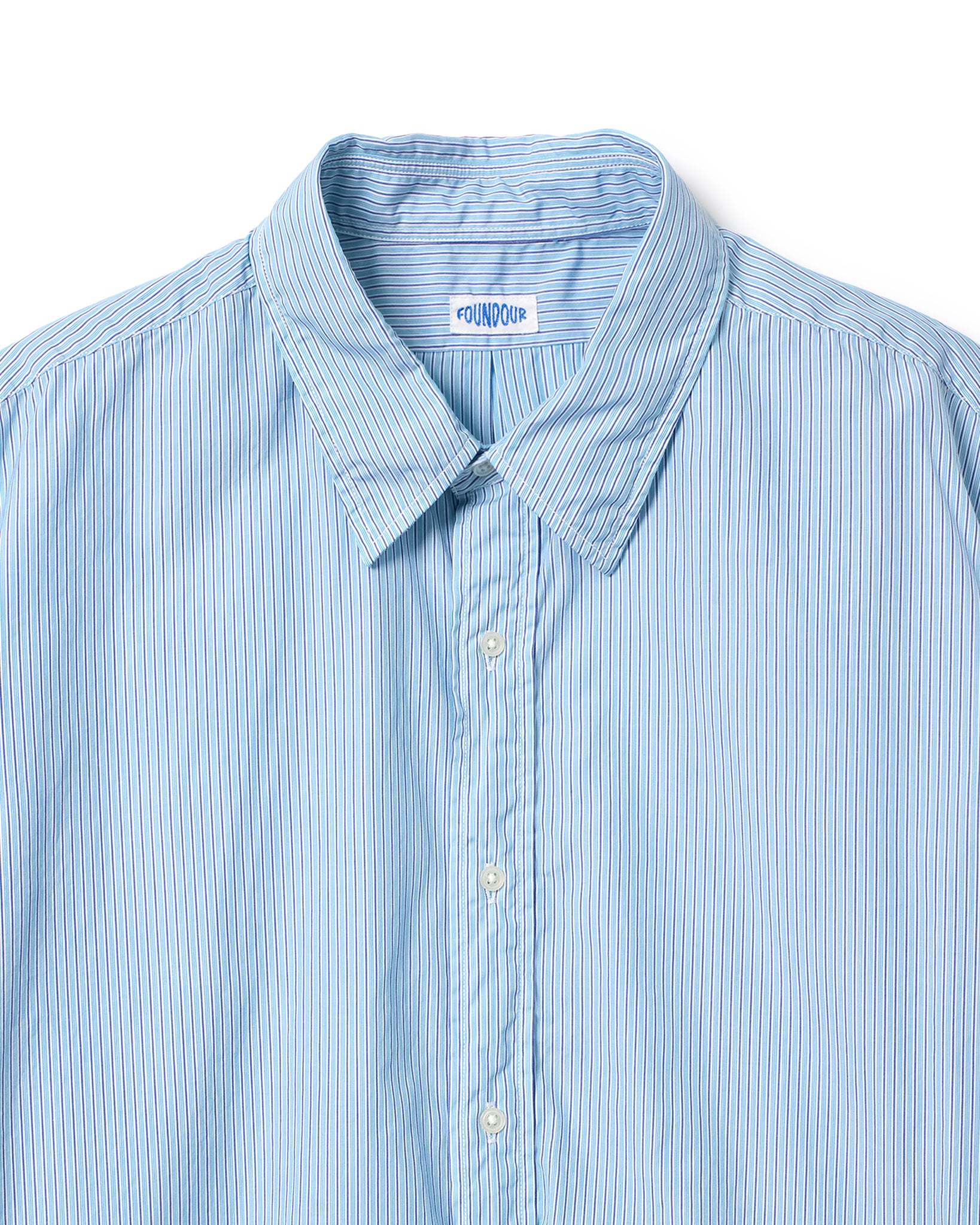 FOUNDOUR COTTON STRIPE REGULAR COLLAR SHIRT SAX STRIPE（ファウンダコットンストライプレギュラーカラーシャツサックスストライプ）｜ONLINE BOUTIQUE（オンラインブティック）