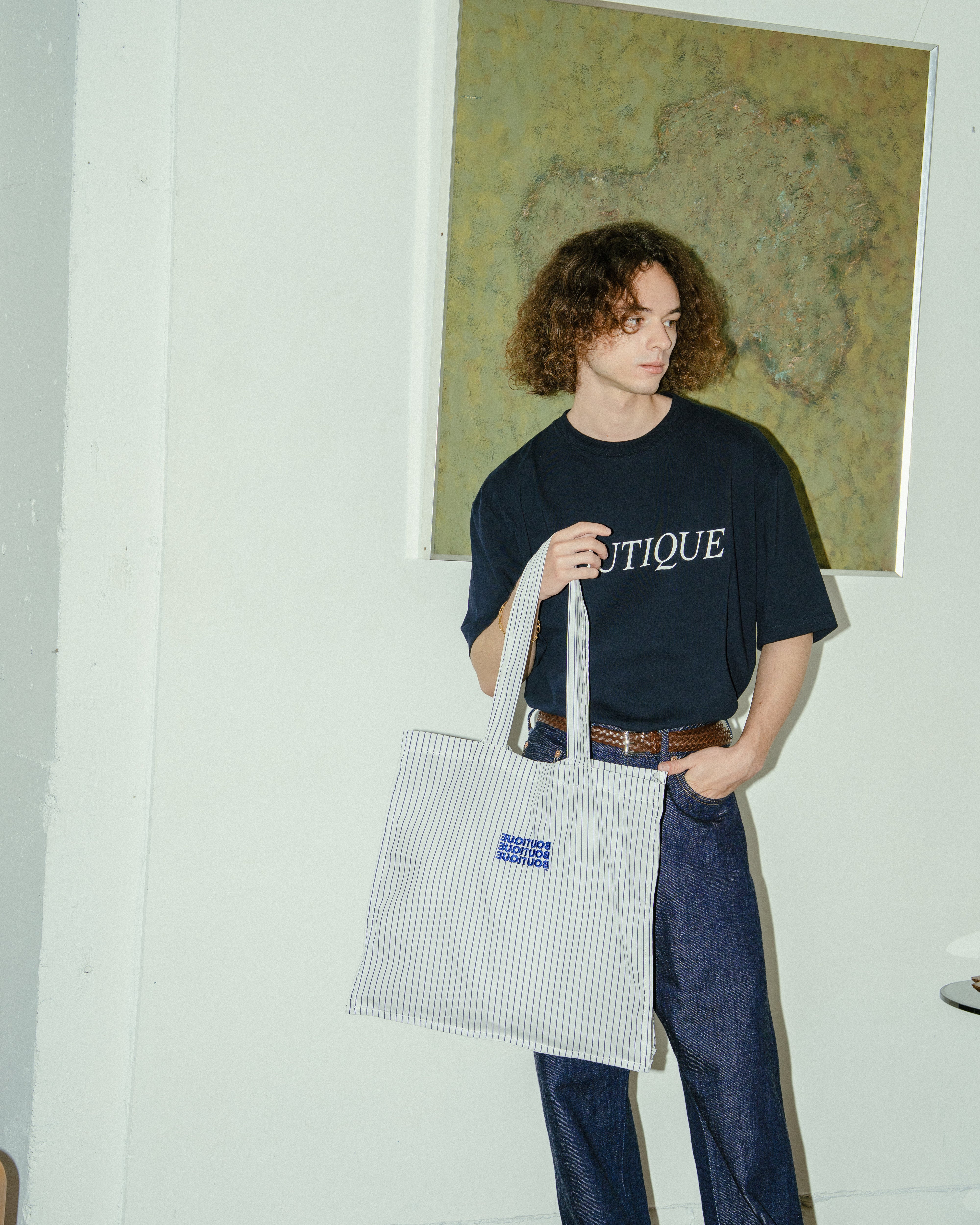 BOUTIQUE FABRIC TOTE BAG WHITE STRIPE（ブティックファブリックトートバッグホワイトストライプ）｜ONLINE BOUTIQUE（オンラインブティック）
