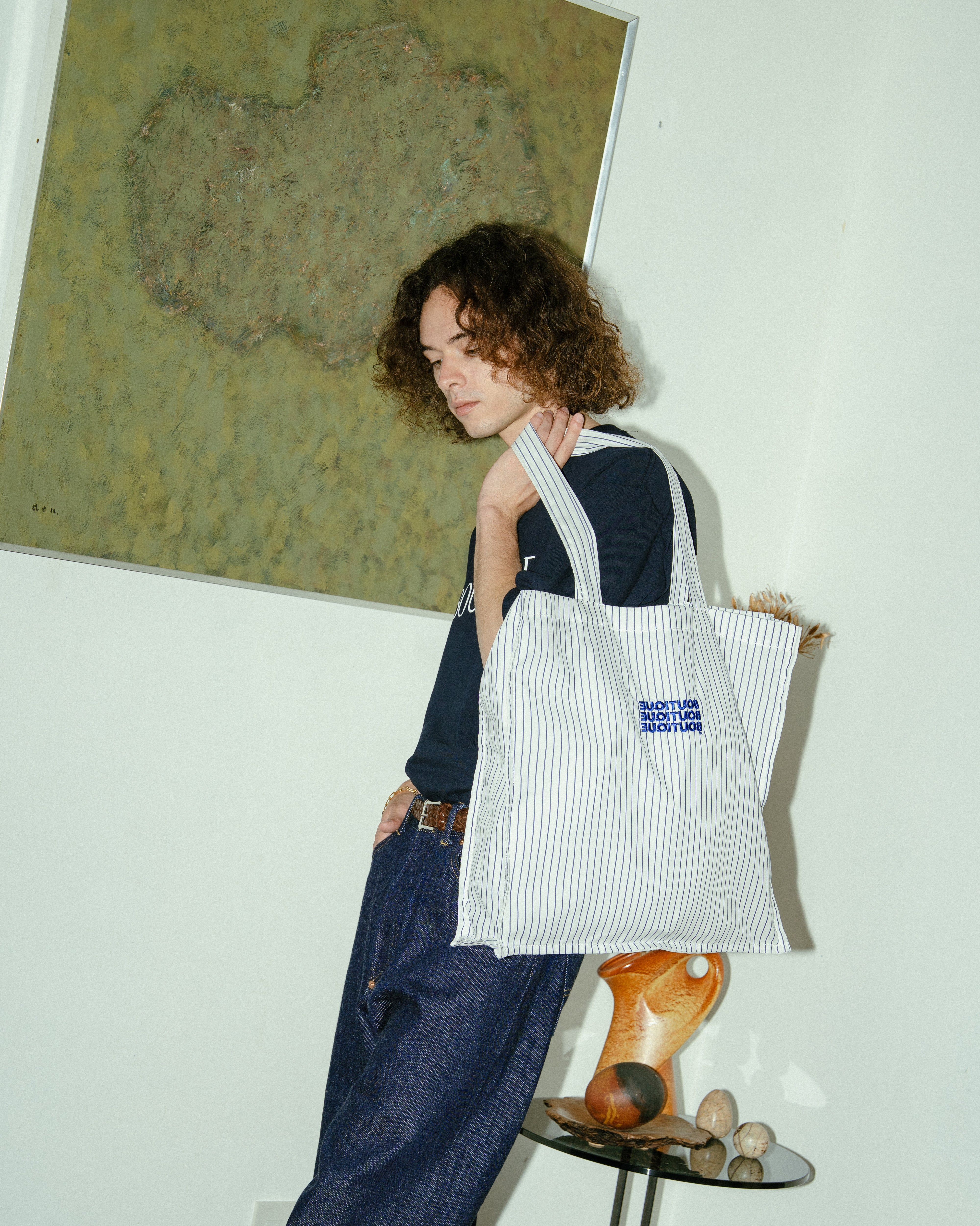 BOUTIQUE FABRIC TOTE BAG WHITE STRIPE（ブティックファブリックトートバッグホワイトストライプ）｜ONLINE BOUTIQUE（オンラインブティック）
