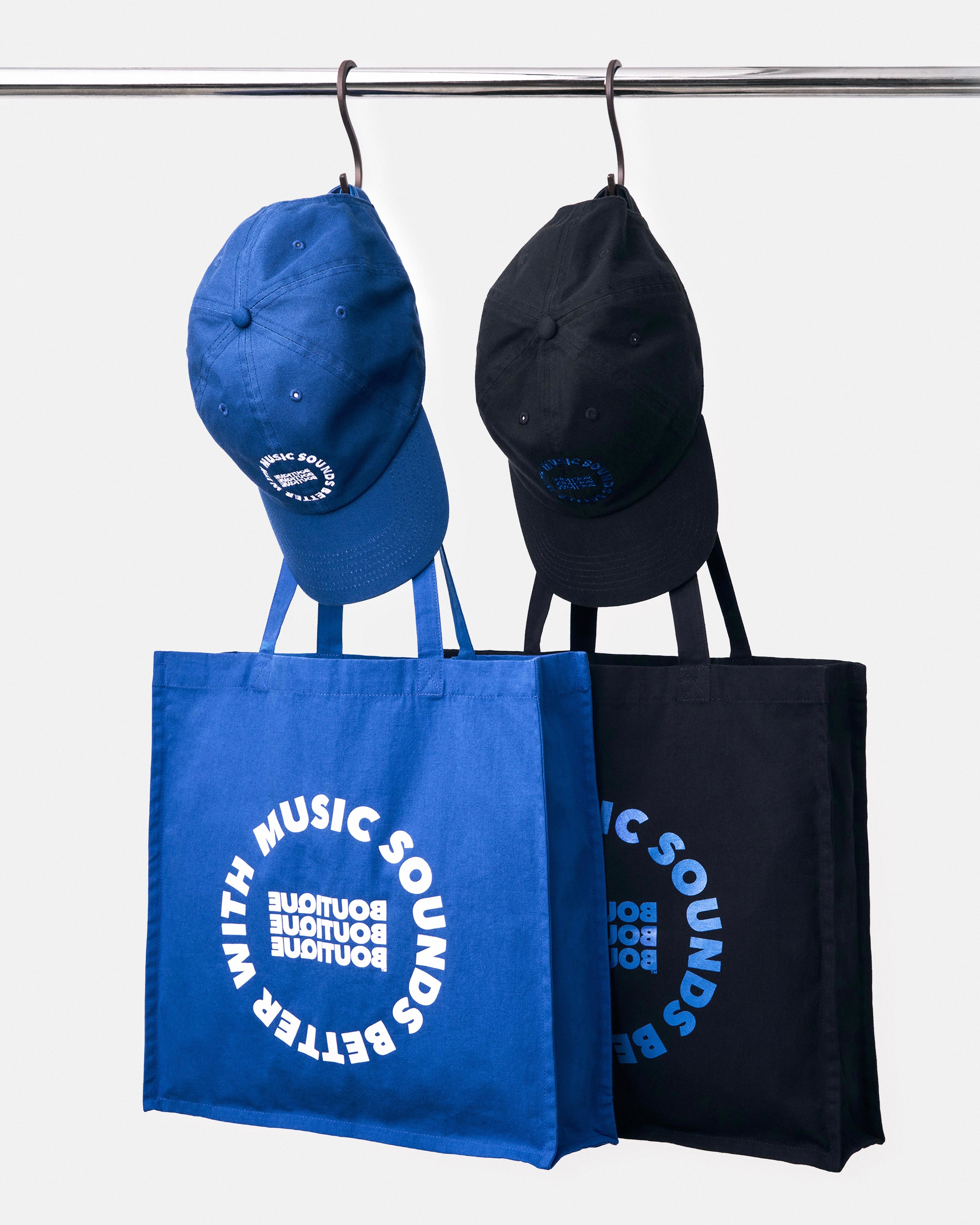 MUSIC SOUNDS BETTER WITH BOUTIQUE TOTE BAG BLUE（ミュージックサウンドベターウィズブティックトートバッグブルー）｜ONLINE BOUTIQUE（オンラインブティック）