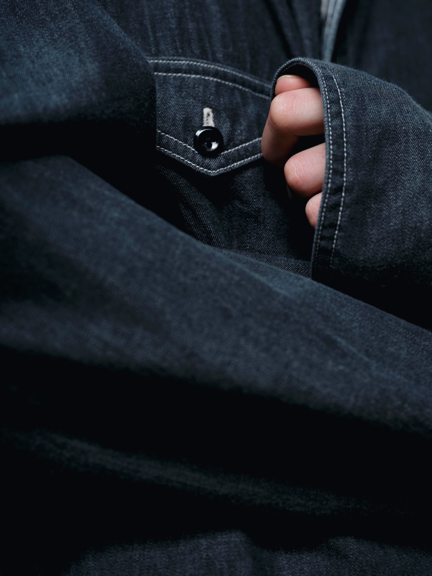 FOUNDOUR DENIM ASYMMETRIC POCKET WORK SHIRT BLACK（ファウンダデニムシンメトリーポケットワークシャツブラック）｜ONLINE BOUTIQUE（オンラインブティック）