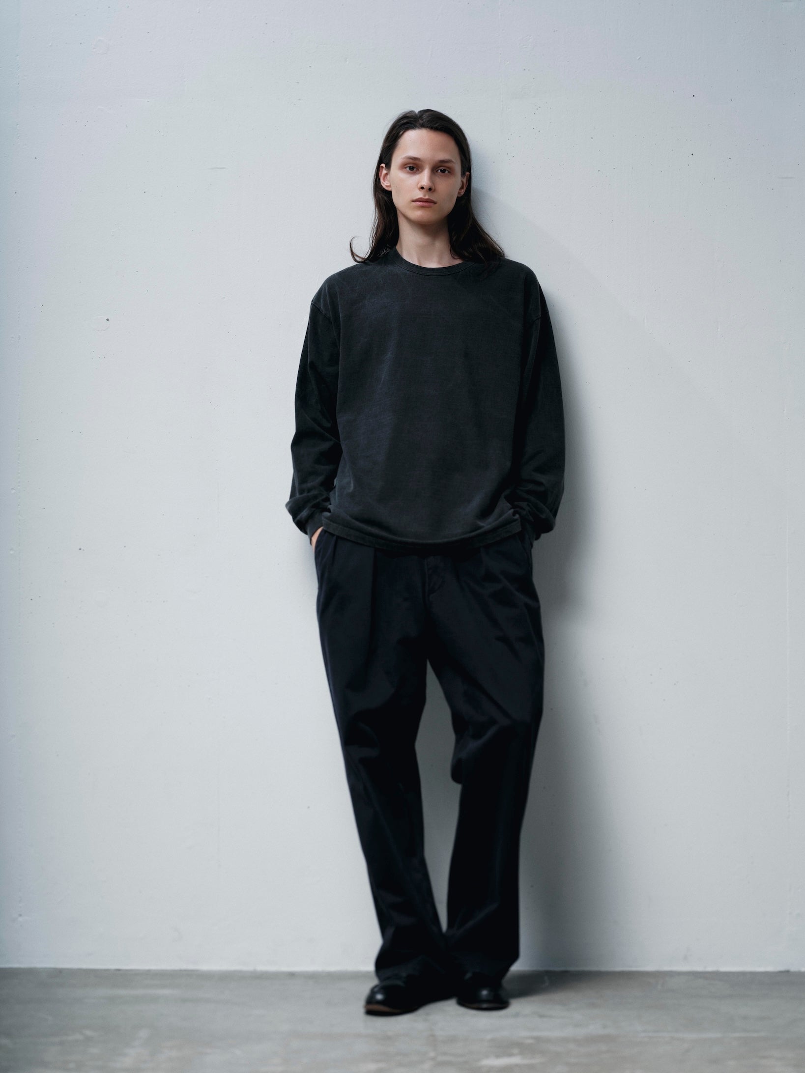 FOUNDOUR COTTON BD FADE LONG SLEEVE TEE BLACK（ファウンダコットンボタンダウンフェードロングスリーブTシャツブラック）｜ONLINE BOUTIQUE（オンラインブティック）