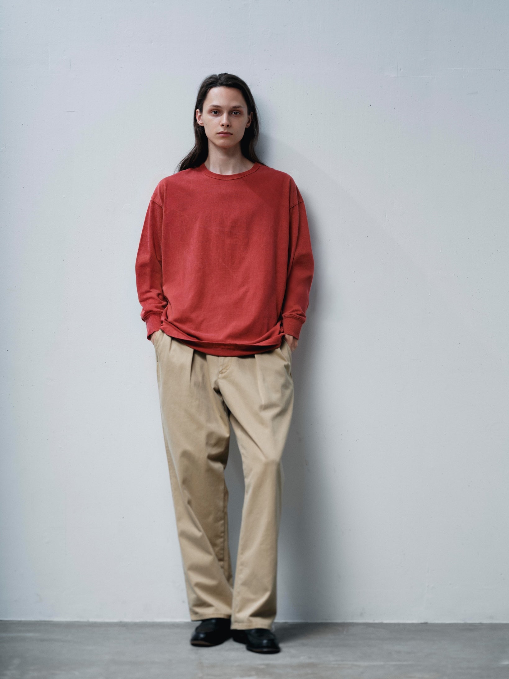 FOUNDOUR COTTON BD FADE LONG SLEEVE TEE RED（ファウンダコットンボタンダウンフェードロングスリーブTシャツレッド）｜ONLINE BOUTIQUE（オンラインブティック）