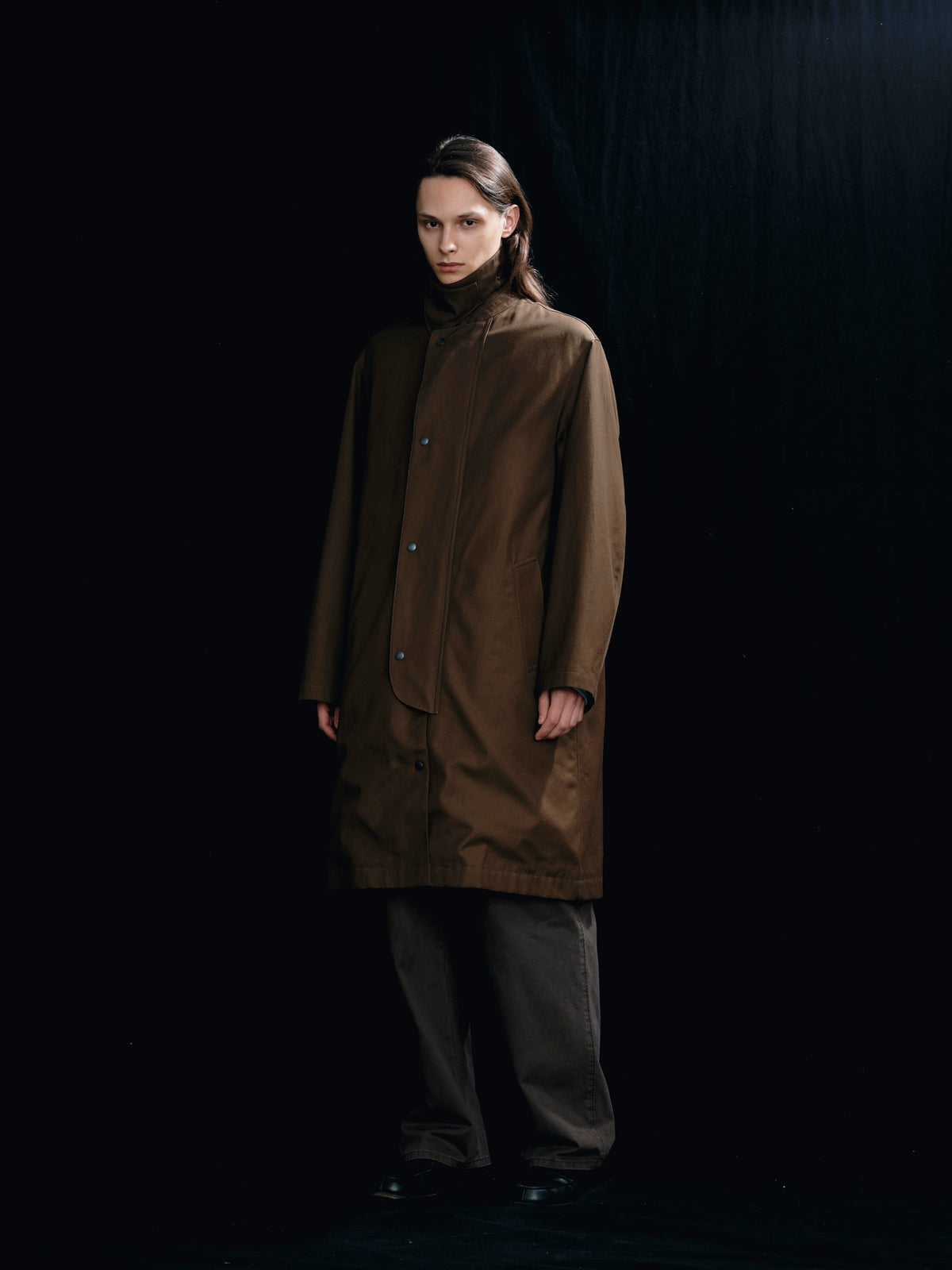 FOUNDOUR COTTON VISCOSE OVERCOAT BROWN（ファウンダコットンビスコースオーバーコートブラウン）｜ONLINE BOUTIQUE（オンラインブティック）