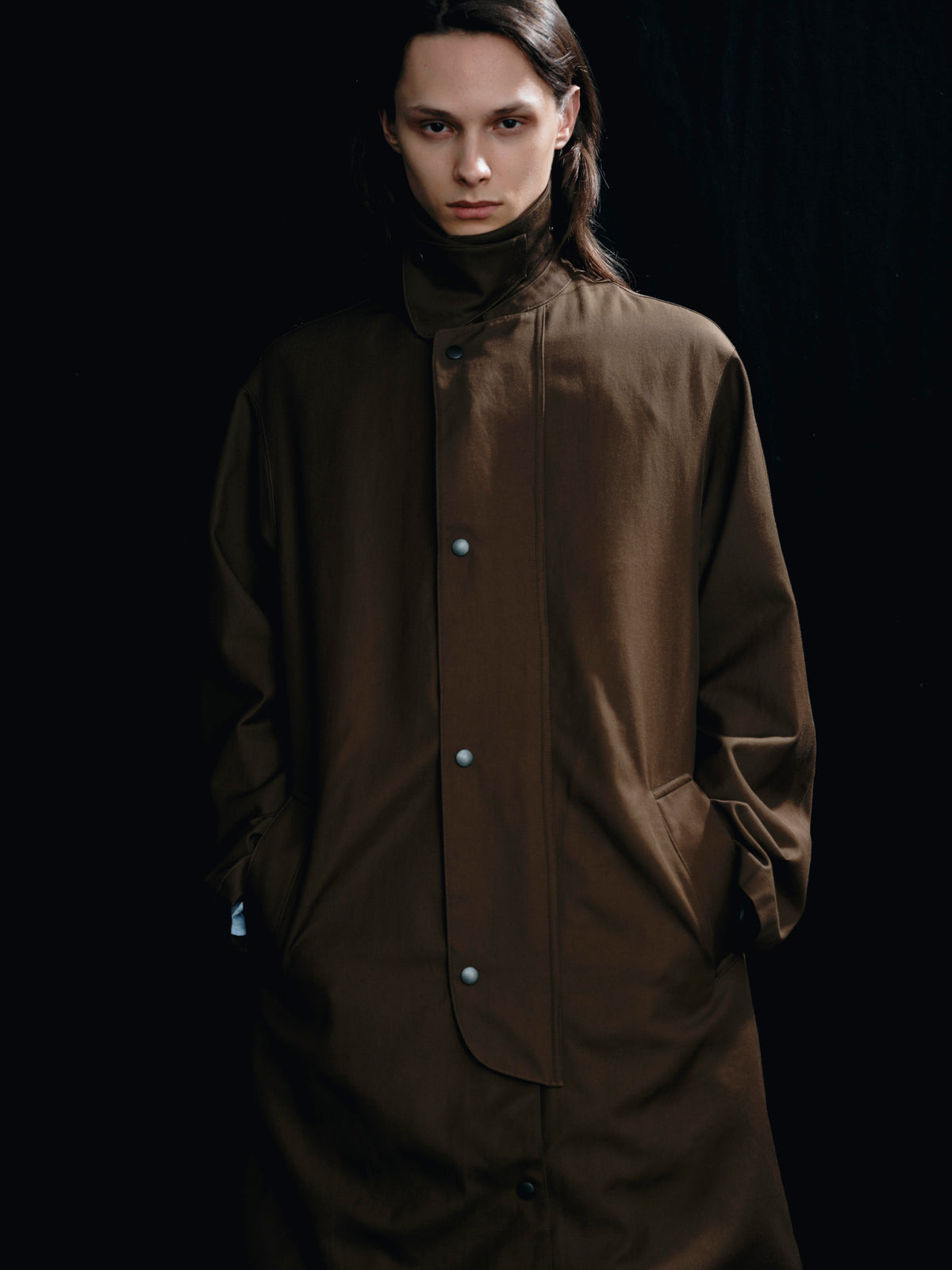 FOUNDOUR COTTON VISCOSE OVERCOAT BROWN（ファウンダコットンビスコースオーバーコートブラウン）｜ONLINE BOUTIQUE（オンラインブティック）