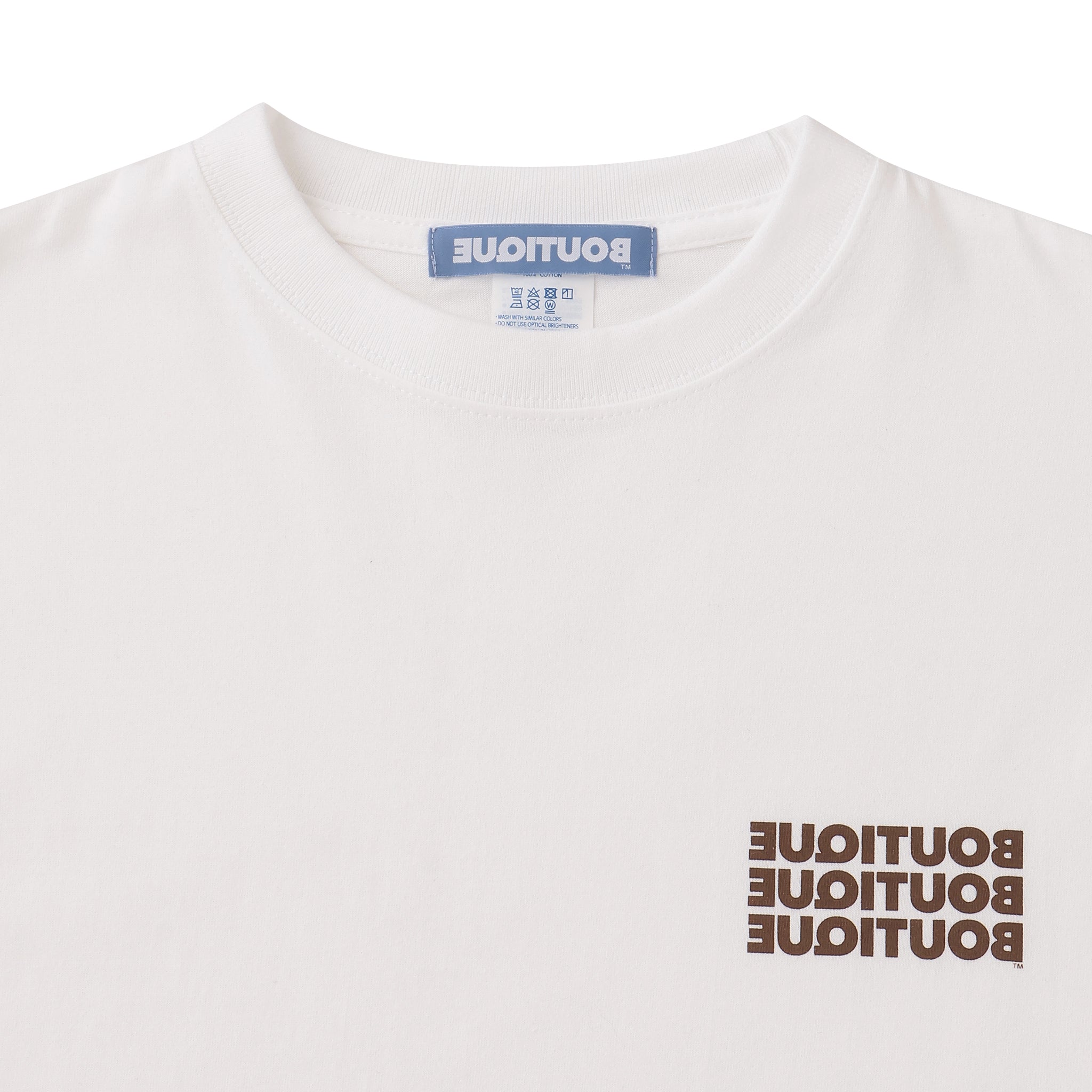 BOUTIQUE L/S TEE WHITE & BROWN（ブティックロングスリーブTシャツホワイト＆ブラウン）｜ONLINE BOUTIQUE（オンラインブティック）