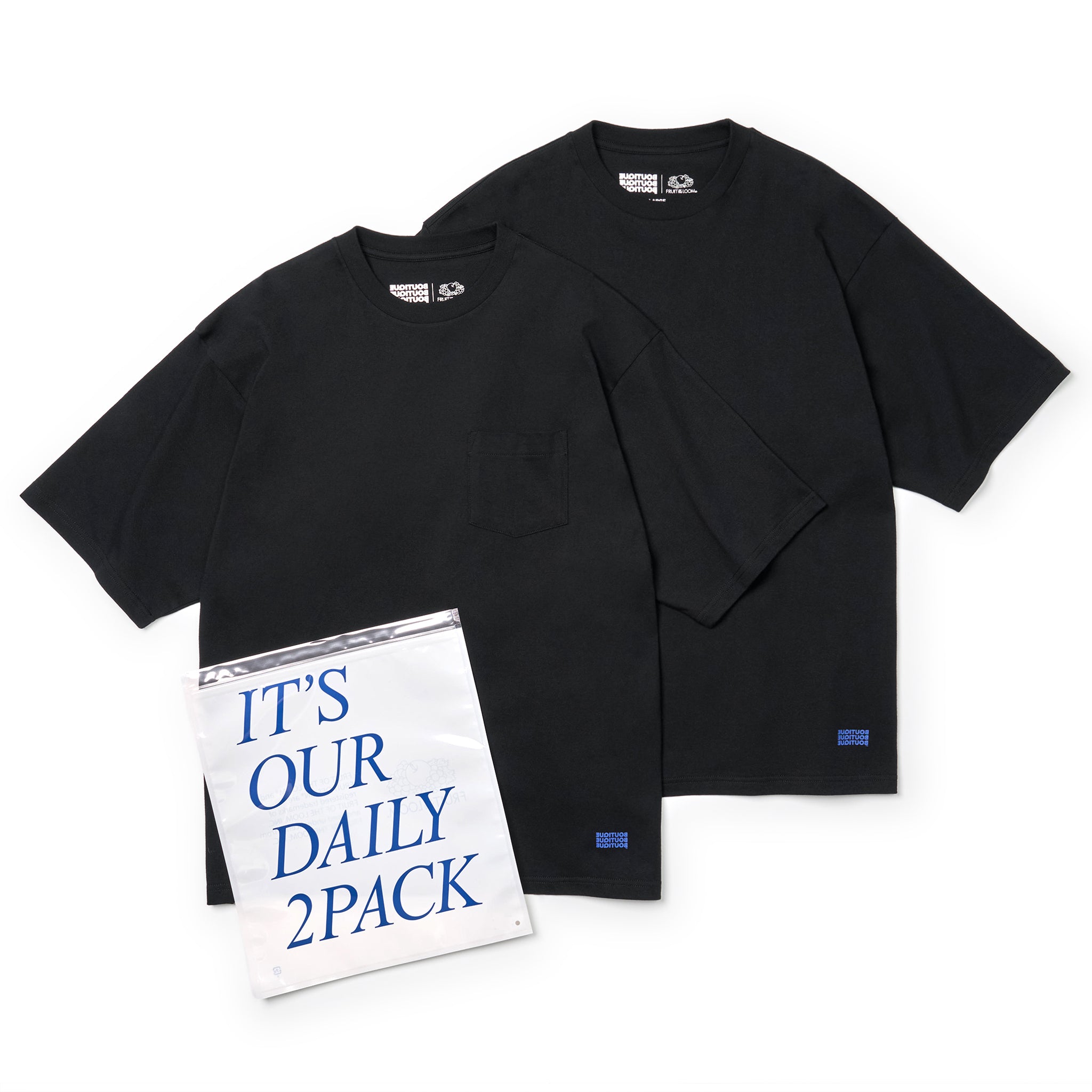 BOUTIQUE × FRUIT OF THE LOOM IT'S OUR DAILY 2PACK TEE BLACK（ブティック×フルーツオブザルームイッツアワーデイリー2パックTシャツブラック）｜ONLINE BOUTIQUE（オンラインブティック）