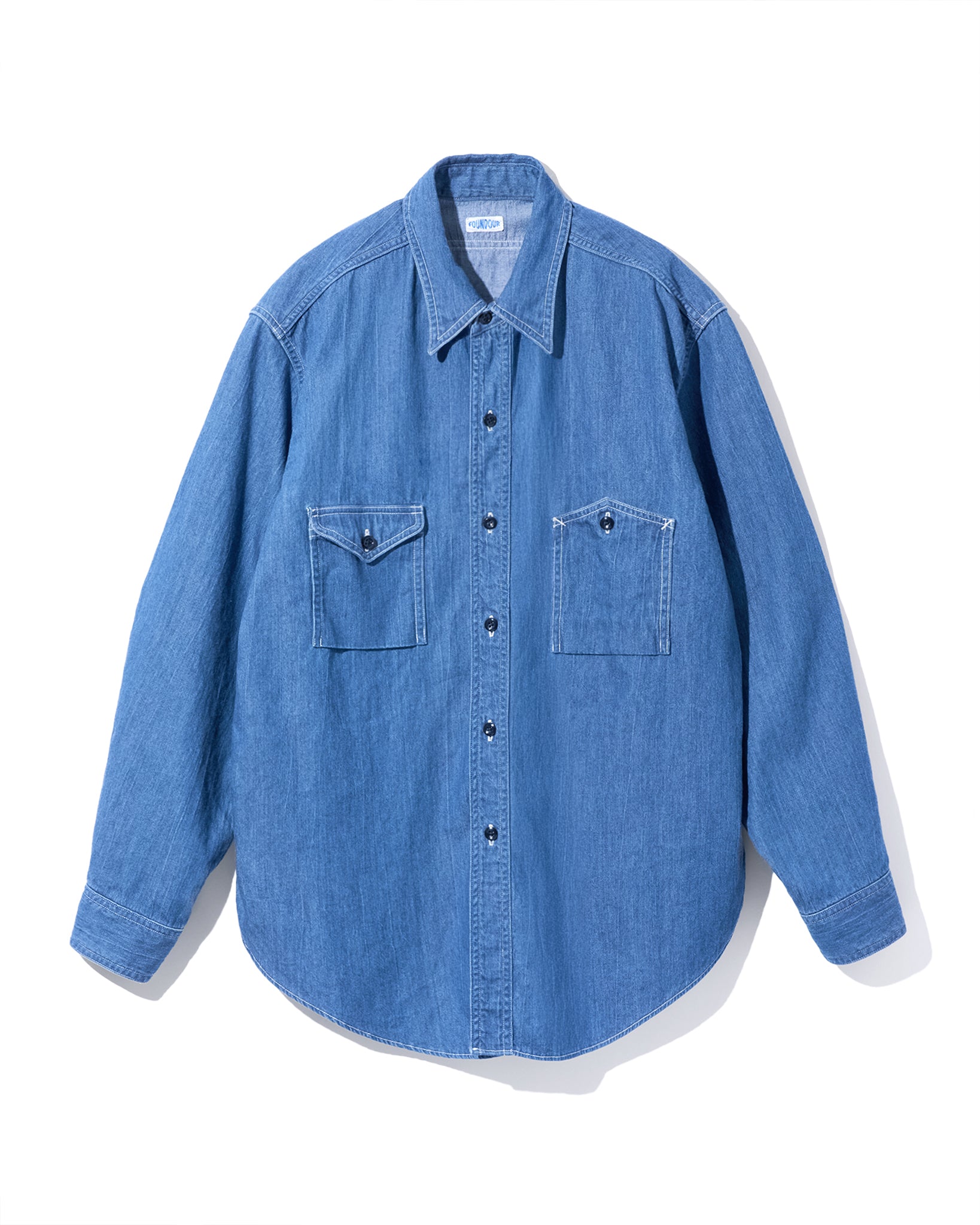 FOUNDOUR DENIM ASYMMETRIC POCKET WORK SHIRT BLUE（ファウンダデニムシンメトリーポケットワークシャツブルー）｜ONLINE BOUTIQUE（オンラインブティック）
