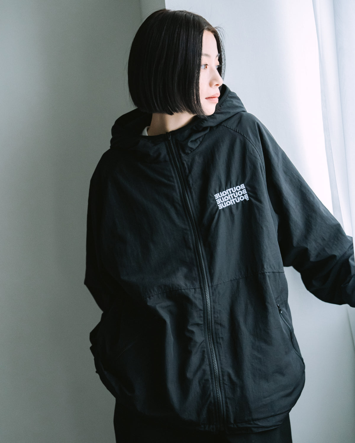 BOUTIQUE NYLON × FLEECE REVERSIBLE ZIP UP HOODIE BLACK（ブティックナイロン×フリースリバーシブルジップアップフーディーブラック）｜ONLINE BOUTIQUE（オンラインブティック）