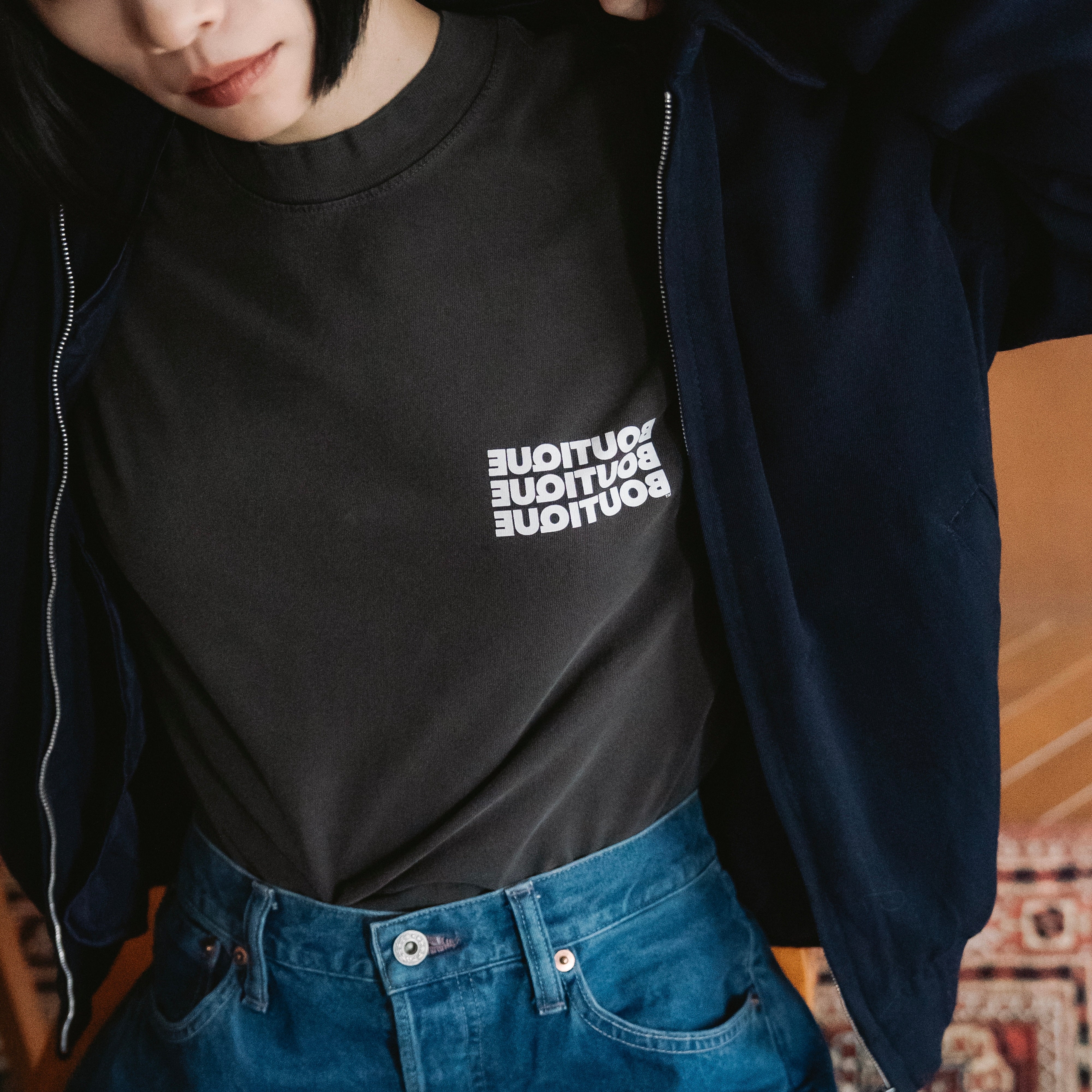 BOUTIQUE L/S TEE GARMENT DYE CHARCOAL（ブティックロングスリーブTシャツガーメントダイチャコール）｜ONLINE BOUTIQUE（オンラインブティック）