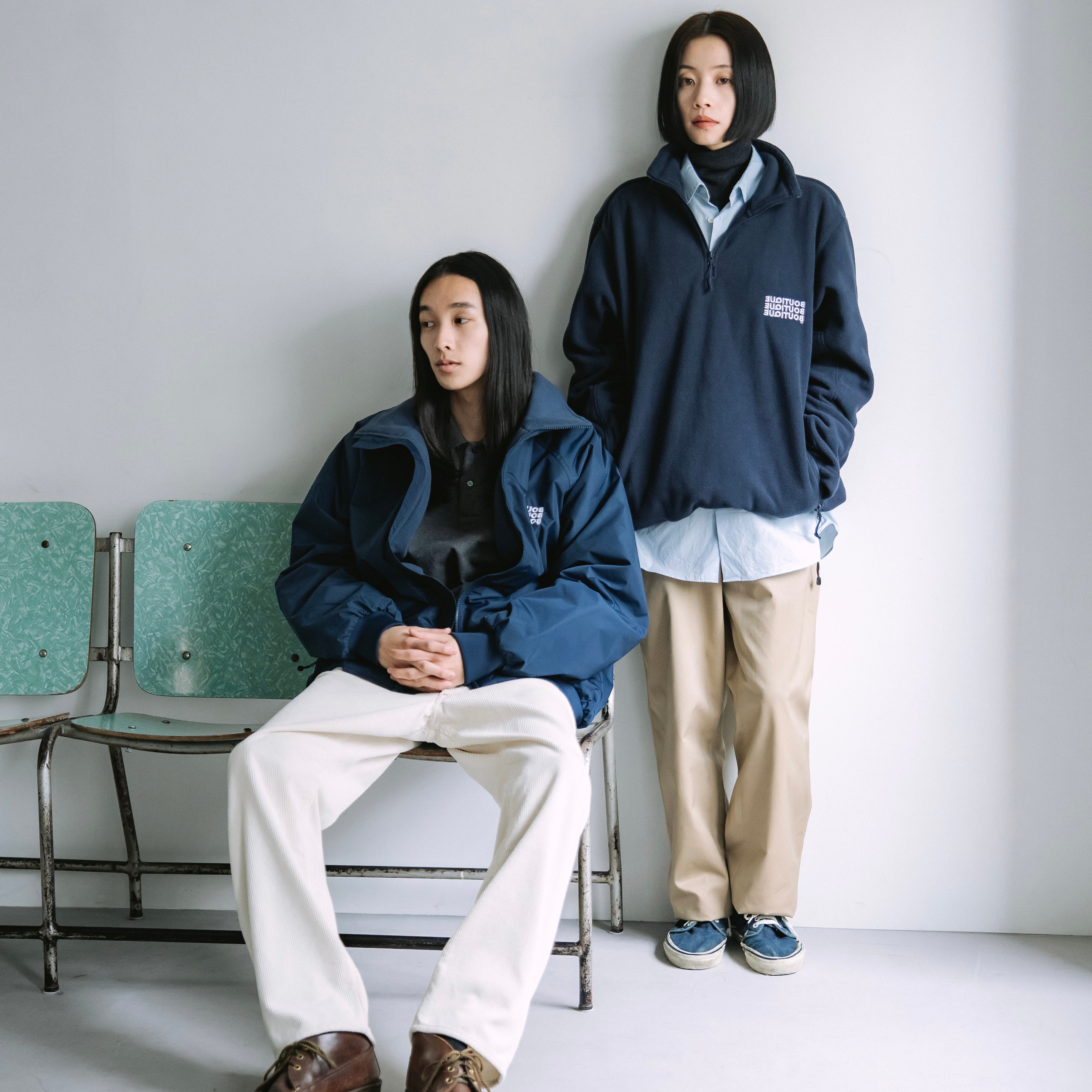 BOUTIQUE NYLON × FLEECE STAND COLLAR NAVY（ブティックナイロン×フリーススタンドカラージャケットネイビー）｜ONLINE BOUTIQUE（オンラインブティック）