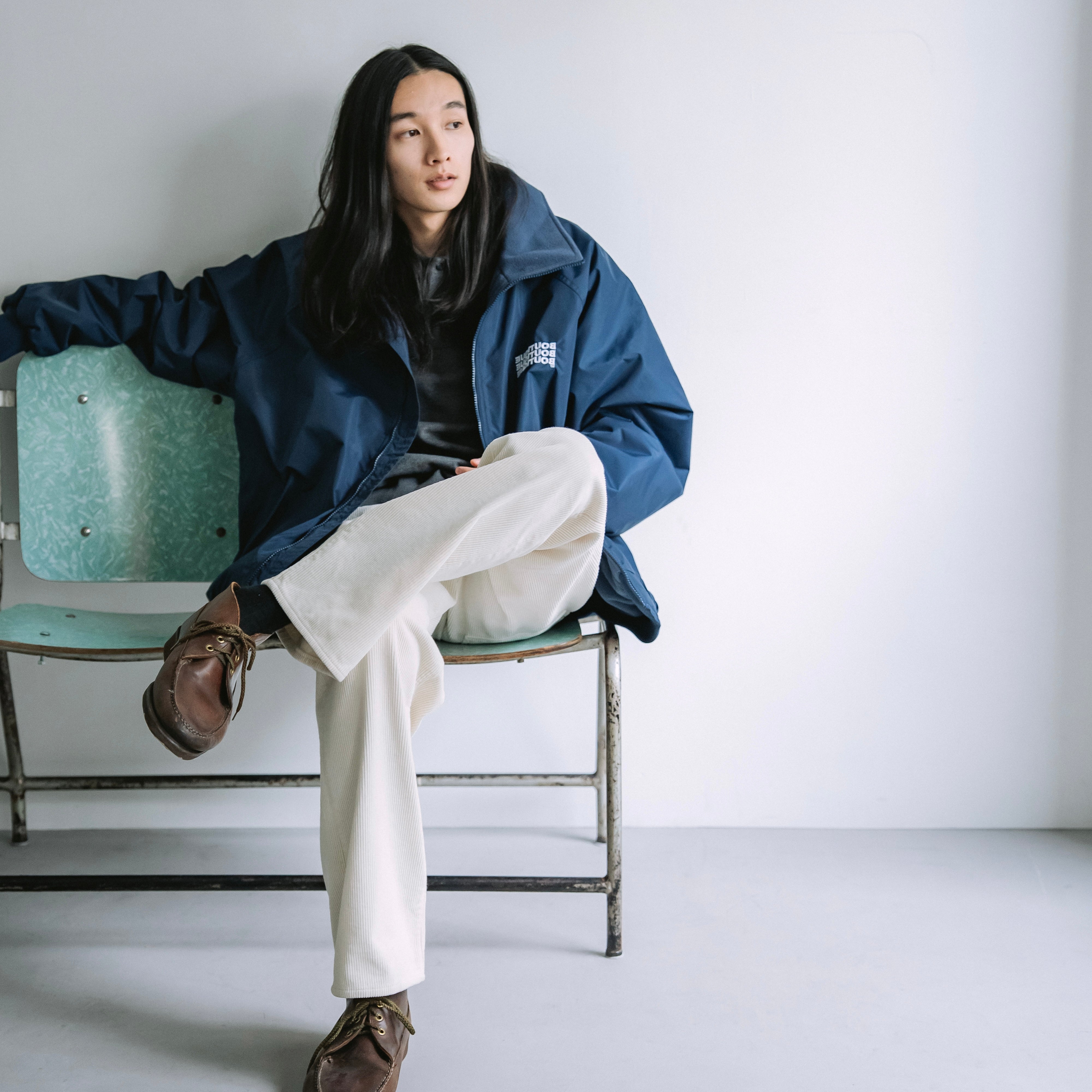 BOUTIQUE NYLON × FLEECE STAND COLLAR NAVY（ブティックナイロン×フリーススタンドカラージャケットネイビー）｜ONLINE BOUTIQUE（オンラインブティック）