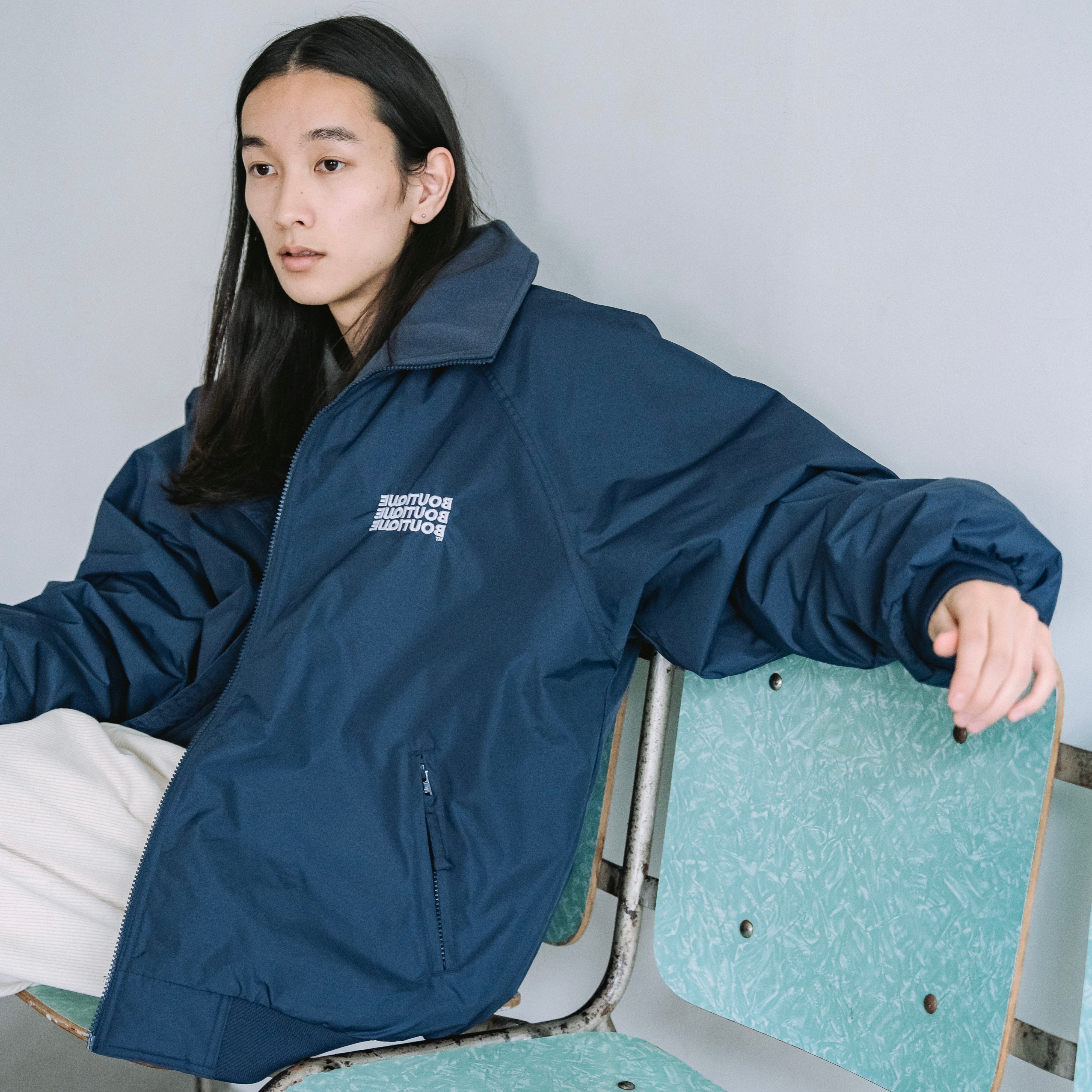 BOUTIQUE NYLON × FLEECE STAND COLLAR NAVY（ブティックナイロン×フリーススタンドカラージャケットネイビー）｜ONLINE BOUTIQUE（オンラインブティック）