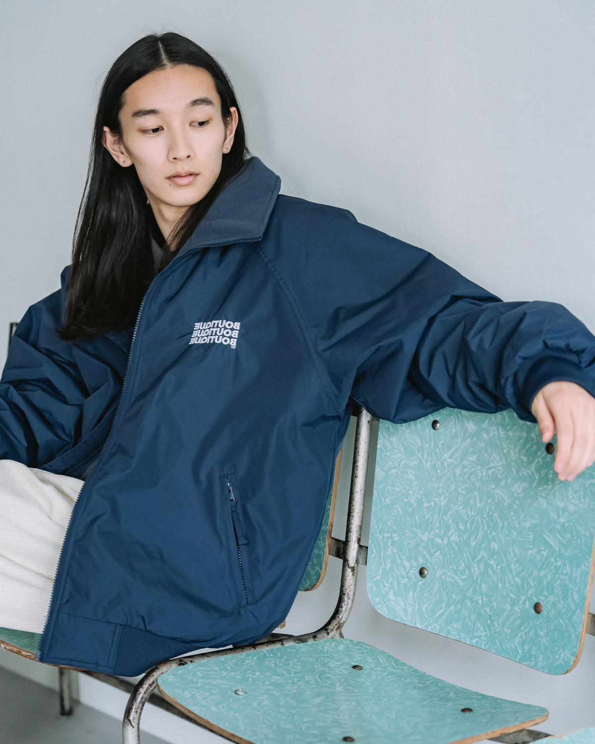 BOUTIQUE NYLON × FLEECE STAND COLLAR NAVY（ブティックナイロン×フリーススタンドカラージャケットネイビー）｜ONLINE BOUTIQUE（オンラインブティック）