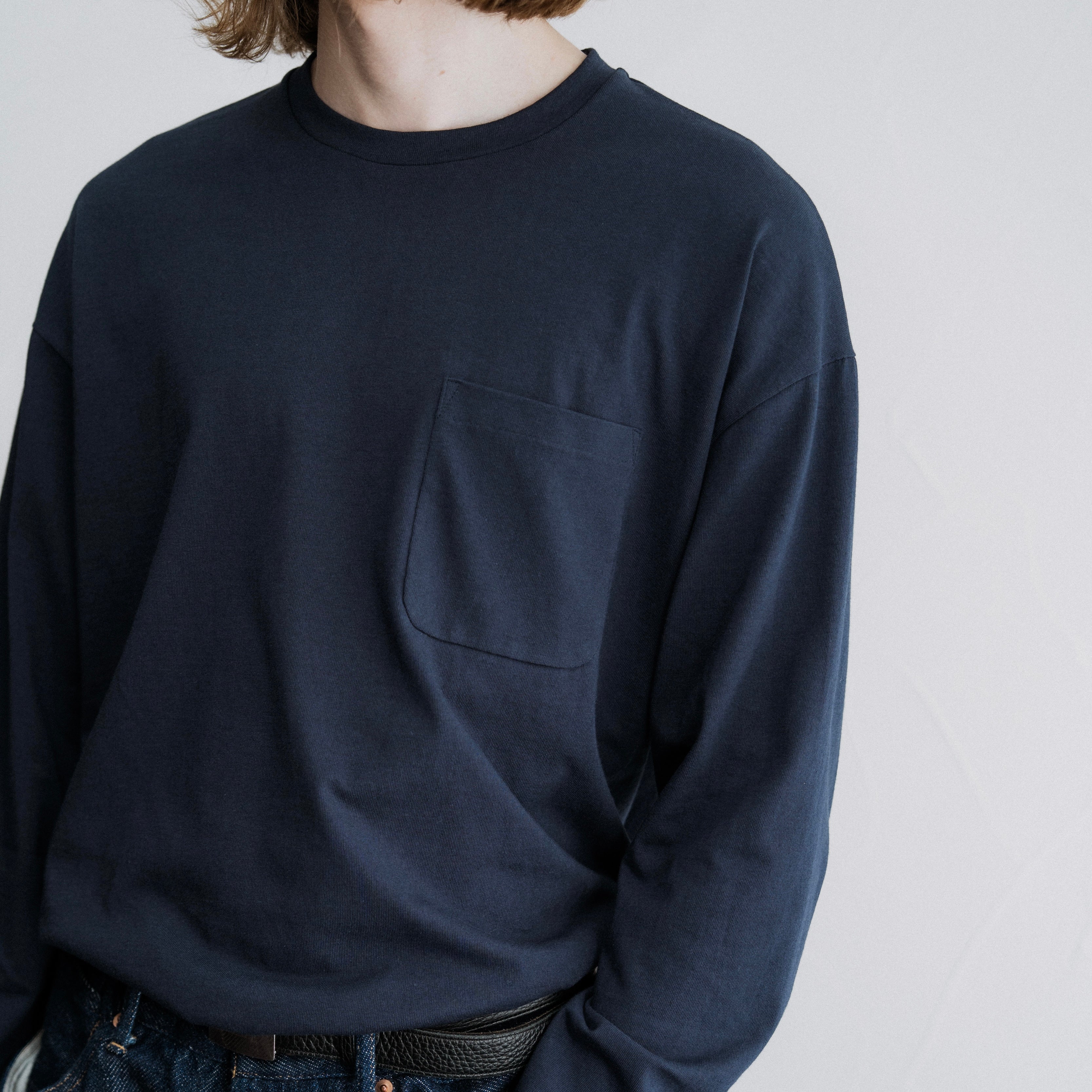 FOUNDOUR COTTON POCKET LONG SLEEVE TEE NAVY（ファウンダコットン