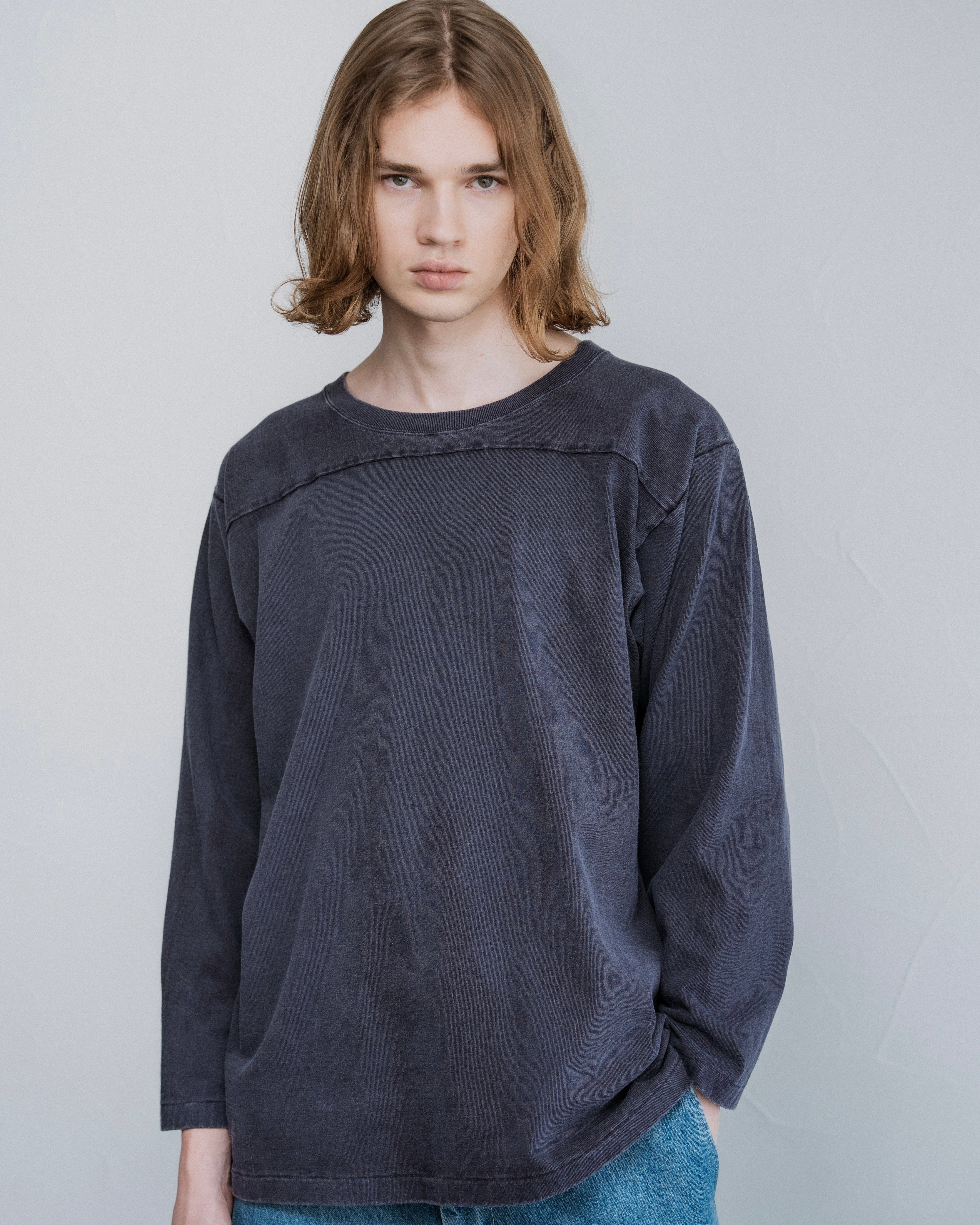 FOUNDOUR COTTON BD FADE  FOOTBALL TEE NAVY（ファウンダコットンボタンダウンフェードフットボールTシャツネイビー）｜ONLINE BOUTIQUE（オンラインブティック）