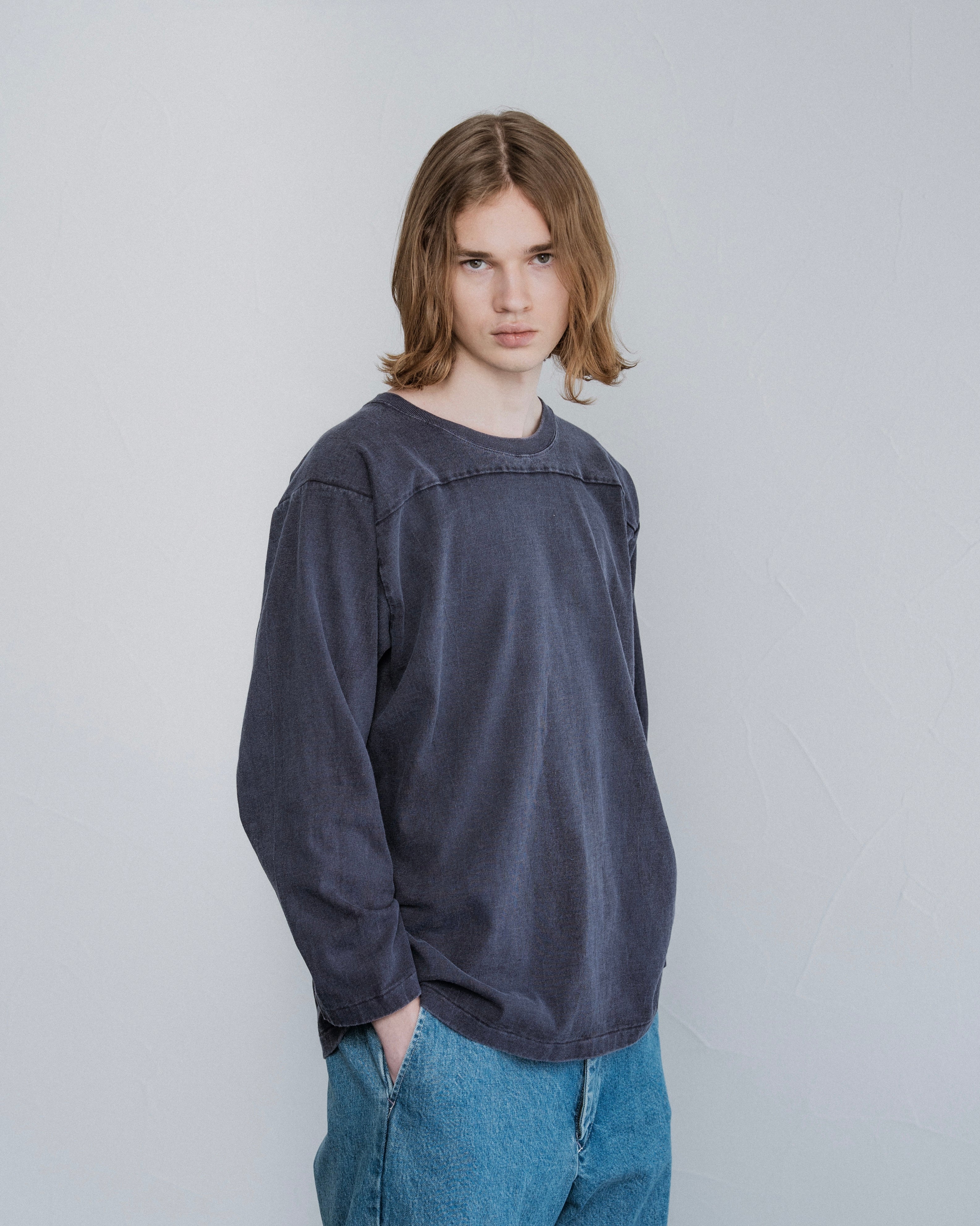 FOUNDOUR COTTON BD FADE  FOOTBALL TEE NAVY（ファウンダコットンボタンダウンフェードフットボールTシャツネイビー）｜ONLINE BOUTIQUE（オンラインブティック）