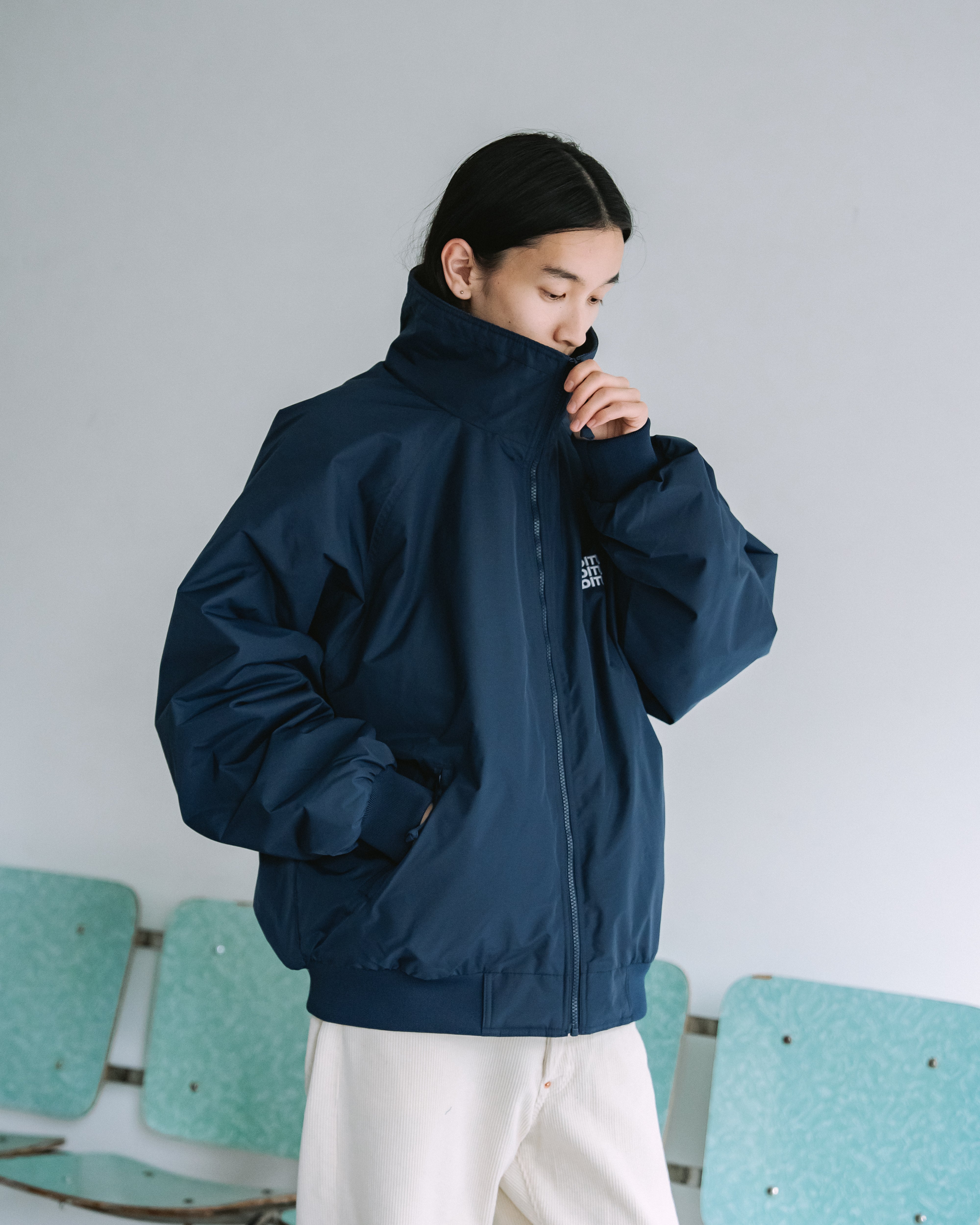 新品　某ブランドサンプル品　スウェットナイロンジャケット　ネイビー BOUTIQUE NYLON × FLEECE STAND COLLAR NAVY（ブティックナイロン