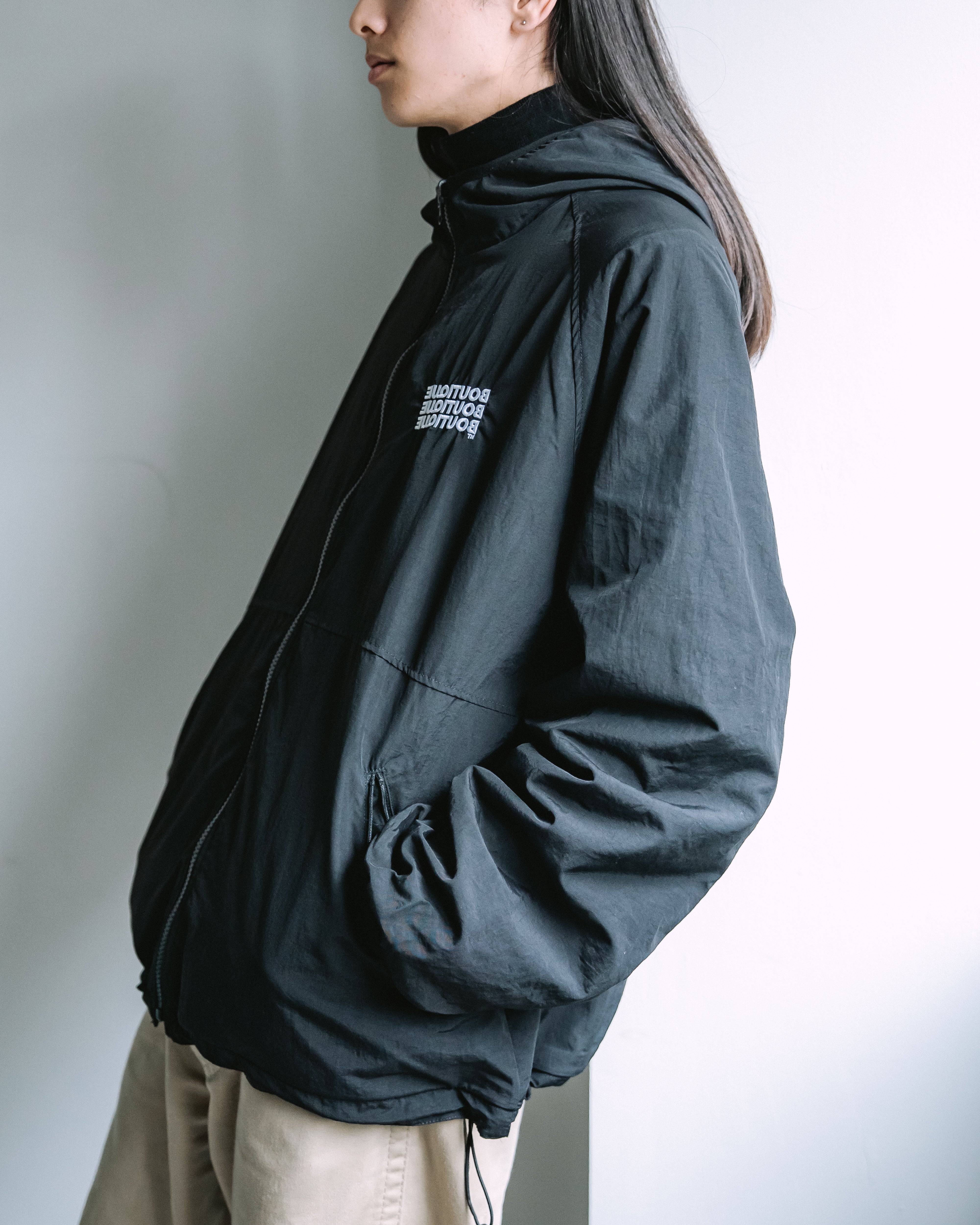 BOUTIQUE NYLON × FLEECE REVERSIBLE ZIP UP HOODIE BLACK（ブティック