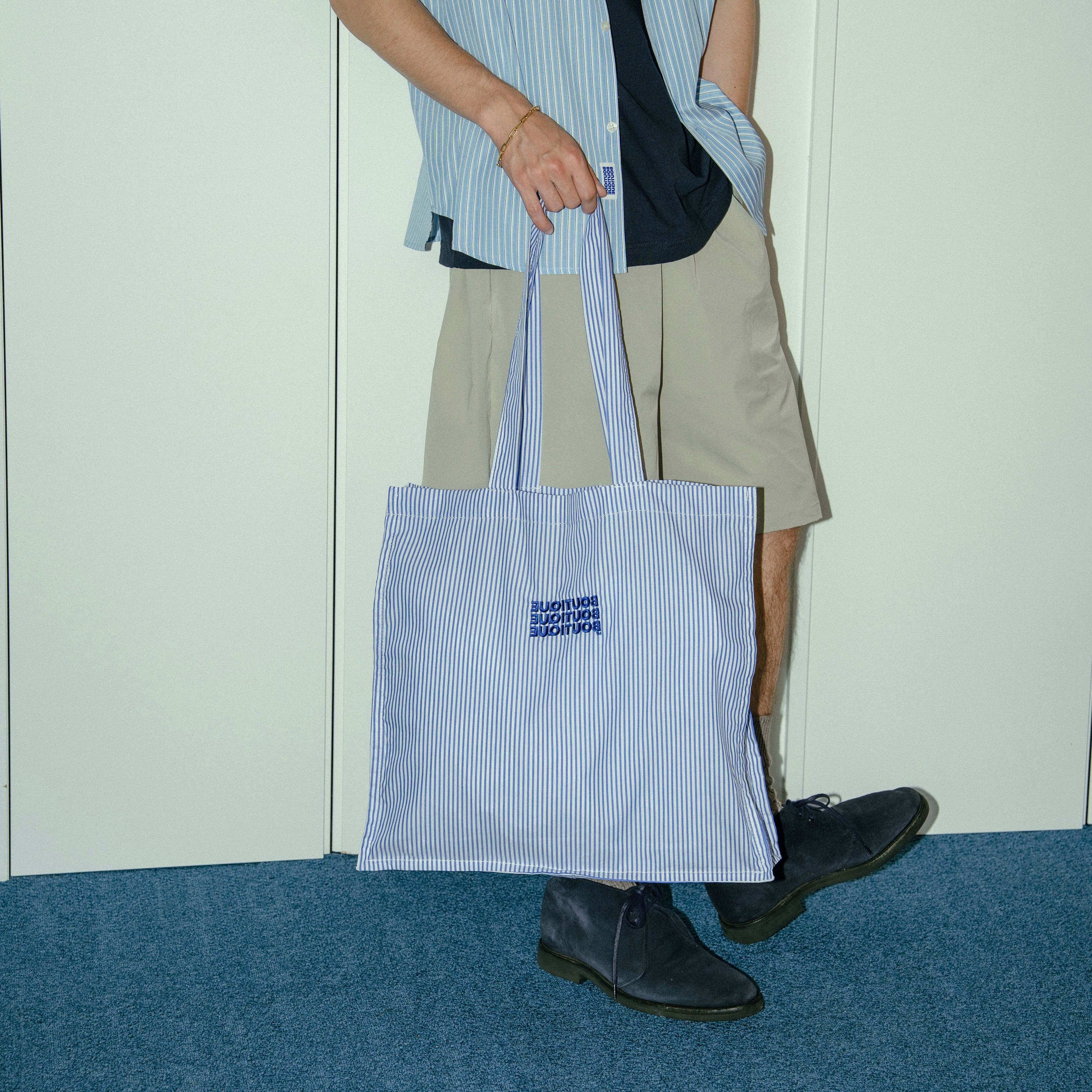 BOUTIQUE FABRIC TOTE BAG BLUE STRIPE（ブティックファブリックトートバッグブルーストライプ）｜ONLINE BOUTIQUE（オンラインブティック）